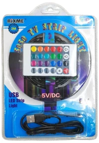 Ταινία LED Τροφοδοσίας USB (5V) RGB Μήκους 2m με Τηλεχειριστήριο και Τροφοδοτικό Τύπου SMD5050 Rixme ΤΥ-11085