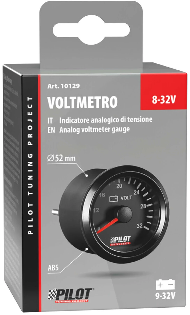 ΒΟΛΤΟΜΕΤΡΟ ΑΝΑΛΟΓΙΚΟ ΜΑΥΡΟ ΜΕ ΛΕΥΚΟ ΦΩΣ BLACK ANALOGUE SERIES 9-32V 52mm