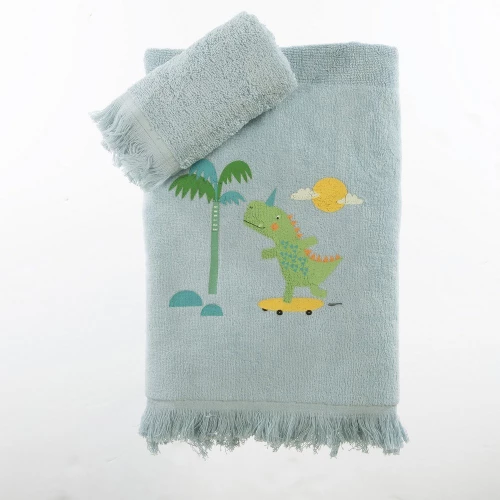 Πετσέτες Παιδικές Dinos On Wheels (Σετ 2τμχ) Blue Nef-Nef Homeware Σετ Πετσέτες 70x140cm 100% Βαμβάκι