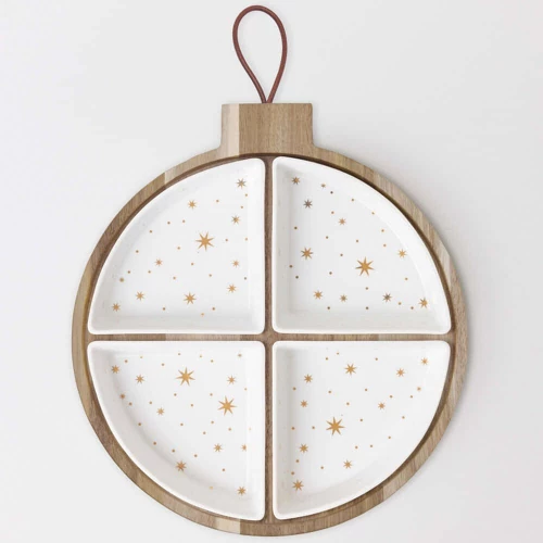 Χριστουγεννιάτικη Πιατέλα Ball RD0092326 32,5x40x4,5cm White-Gold Raeder