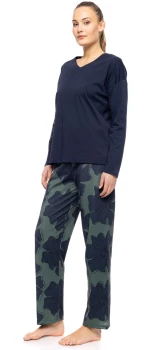 Γυναικεία Πυτζάμα Pink Label - Blue Floral - V Neck - Regular Fit - Cotton