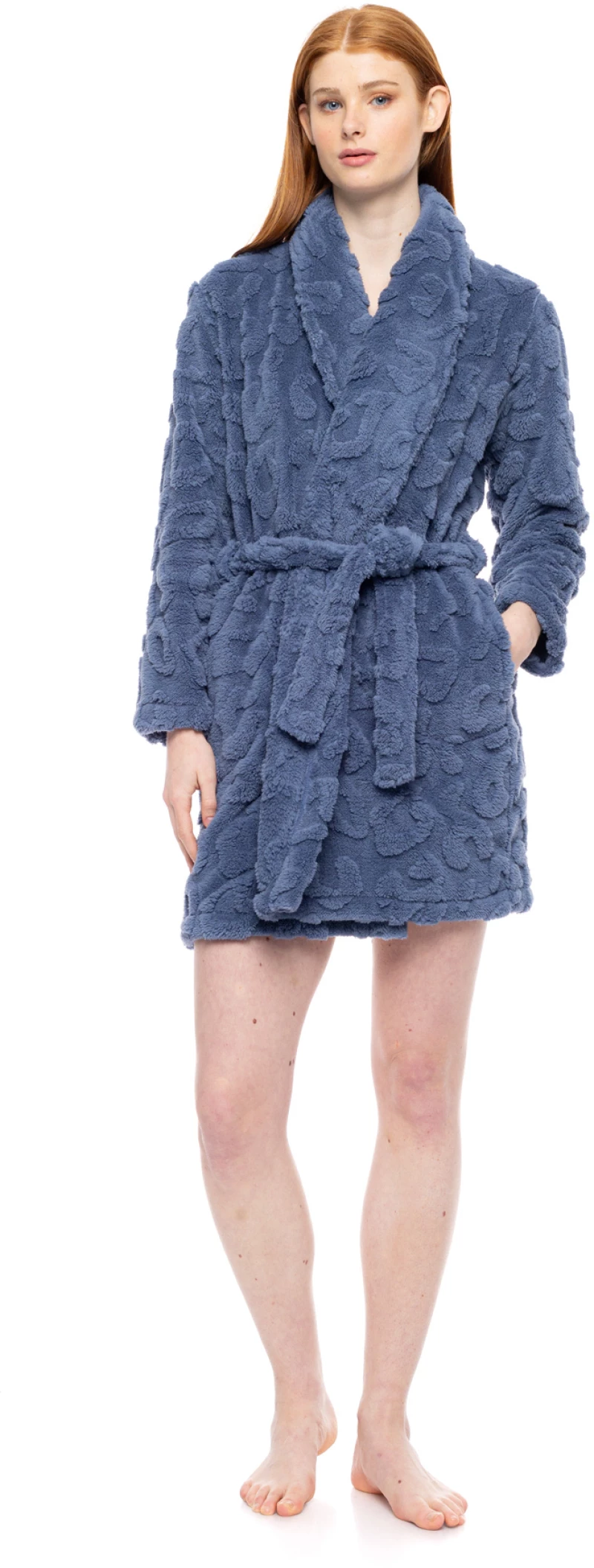 Γυναικεία Ρόμπα κοντή Pink Label - Blue Animal - Fleece - Polyester - Regular Fit