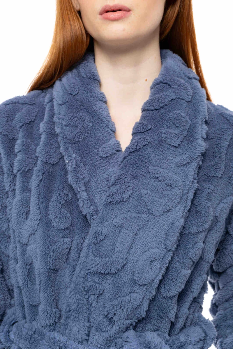 Γυναικεία Ρόμπα κοντή Pink Label - Blue Animal - Fleece - Polyester - Regular Fit