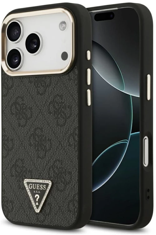 Guess Case For Iphone 17 Pro Compatible With Magsafe Guhmp17Lp4Gtdgmk (4G Pu W/ Triangle Logo) Gold Black