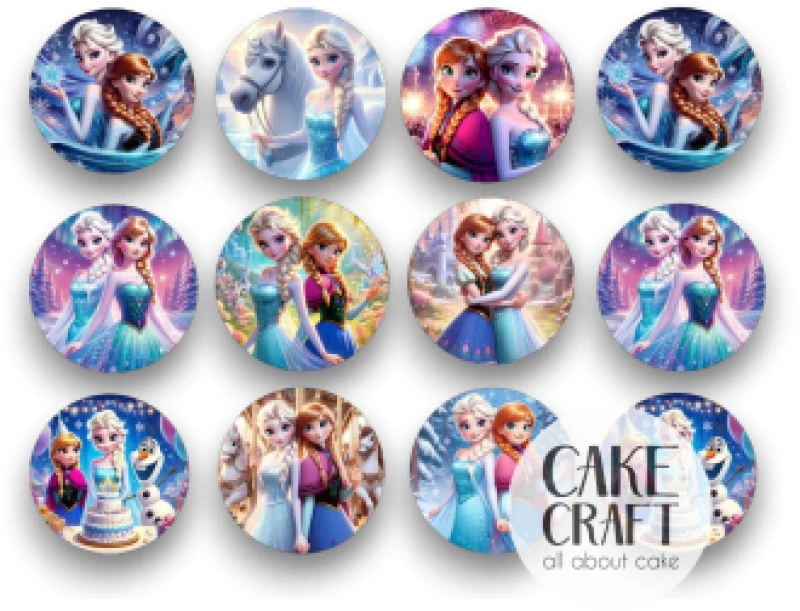 Βρώσιμα σχέδια Elsa / Anna τάπες 6cm - 12τμχ