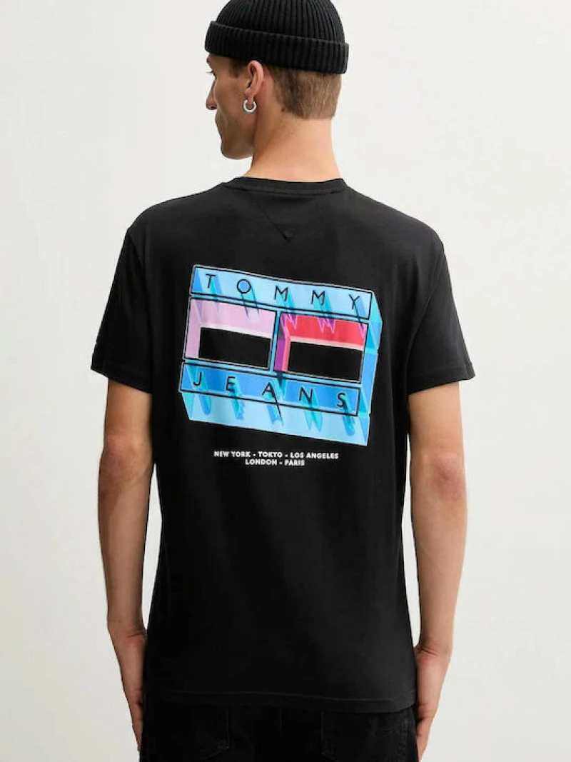 Tommy Jeans ανδρικό βαμβακερό regular t-shirt μαύρο DM0DM21980-BDS