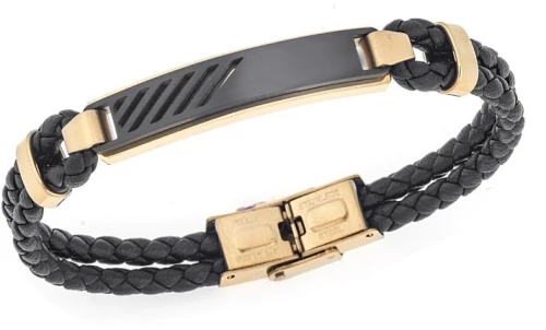 Βραχιόλι Senza Men`s Gold Plated Steel, Black Leather Strap, με χρυσό  και  μαύρο σχέδιο SSD5808GBK