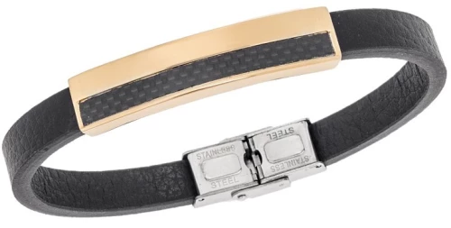 Βραχιόλι Senza Men`s Gold Plated Steel, Black Leather Strap, με χρυσό  και  μαύρο σχέδιο SSD5810GBK