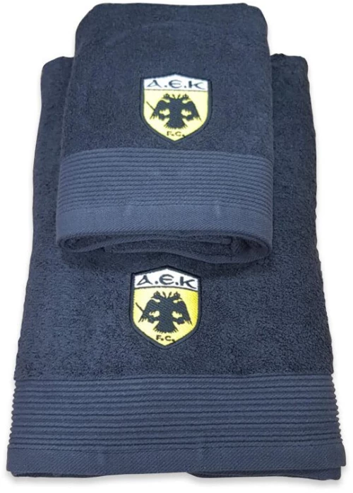 Σετ Πετσέτες Μπάνιου ΑΕΚ Μαύρες 100% Βαμβάκι 530gsm 2ΤΜΧ Γαρύφαλλο