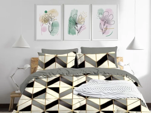 Σετ Σεντόνια Ασπρόμαυρο Γεωμετρικό Μοτίβο 100% Βαμβακερά Γαρύφαλλο - 220x260, 160x200+30