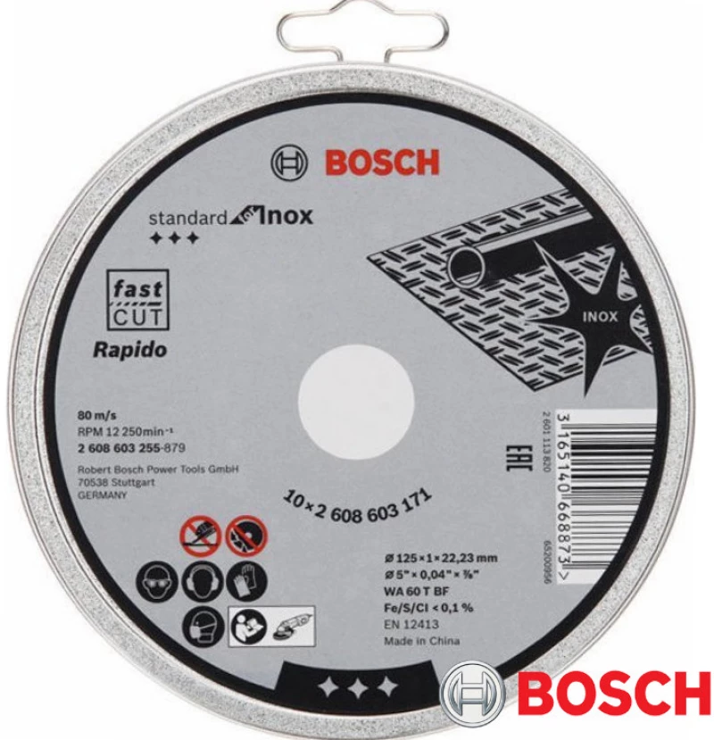 Bosch 2608603255 Δίσκος Κοπής 125x1 Inox 10τεμ σε θηκη