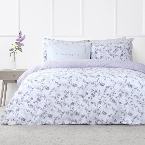 Παπλωματοθήκη Merlin (Σετ 2τμχ) White-Lila Nima Μονό 160x240cm 100% Βαμβακερή Φανέλα