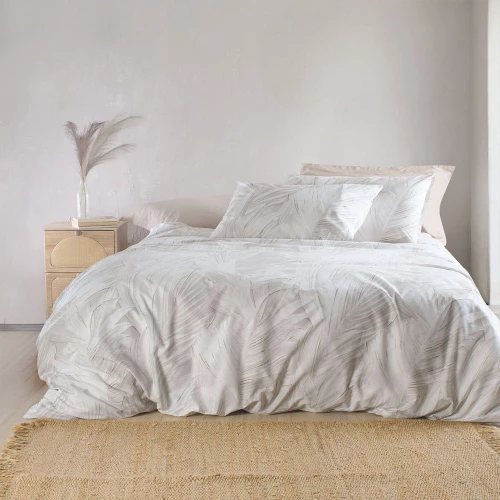 Σεντόνια Palm Με Λάστιχο (Σετ 4τμχ) Ecru-Beige Ρυθμός Υπέρδιπλo 165x234cm 100% Βαμβάκι