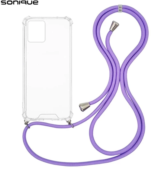 Θήκη Σιλικόνης με Κορδόνι Sonique Armor Clear Motorola Moto G54 5G / Moto G54 5G Power Λιλά