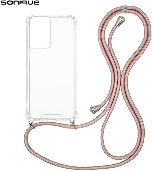 Θήκη Σιλικόνης με Κορδόνι Sonique Armor Clear Motorola Moto G85 5G Ροζ Χρυσό Σατινέ