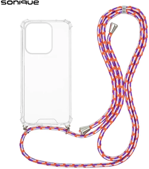 Θήκη Σιλικόνης με Κορδόνι Sonique Armor Clear Xiaomi Redmi 15C 4G / Redmi 15C 5G / Poco C85 4G Rainbow Κοραλλί