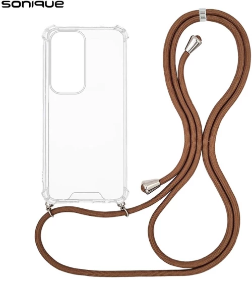 Θήκη Σιλικόνης με Κορδόνι Sonique Armor Clear Oppo Reno12 Pro 5G Καφέ