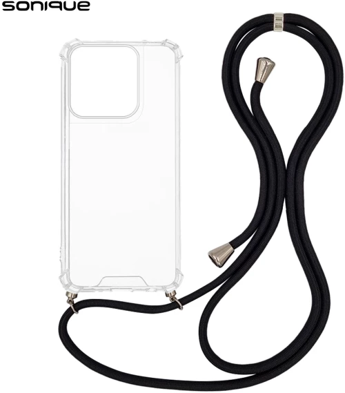 Θήκη Σιλικόνης με Κορδόνι Sonique Armor Clear Motorola Moto G56 5G Μαύρο