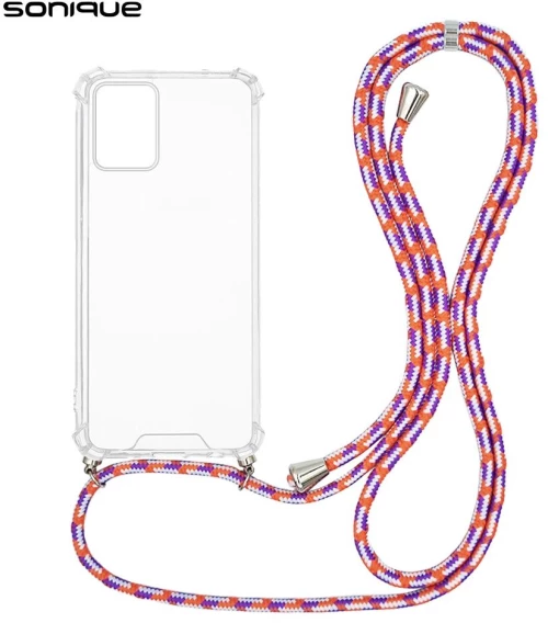 Θήκη Σιλικόνης με Κορδόνι Sonique Armor Clear Motorola Edge 30 Neo 5G Rainbow Κοραλλί