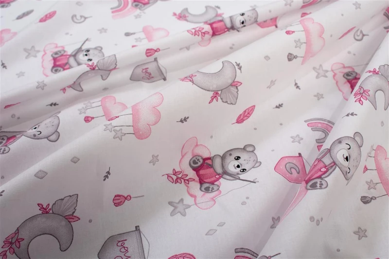 Πάνα Χασέ bebe Cloudy Bear 582 80X80 White-Pink 100% Cotton 31111328062