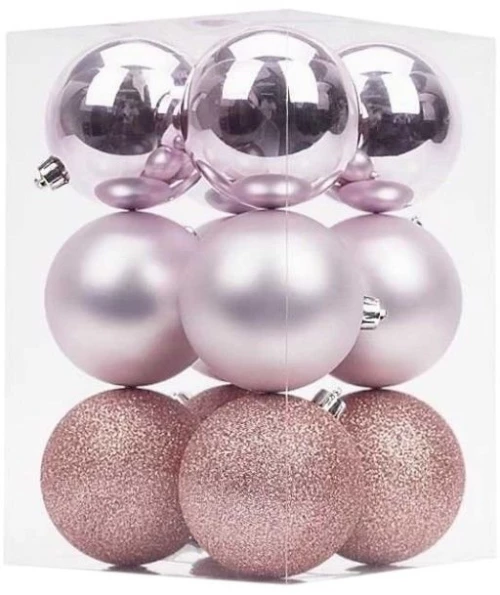 Σετ Χριστουγεννιάτικες μπάλες - 8cm - 12pcs - 326079 - Pink
