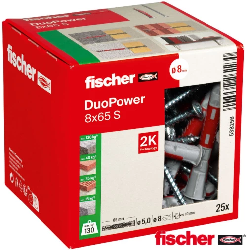 Fischer 538256 Βίδα με βύσμα ναυλον Duopower 8x65 25τεμ