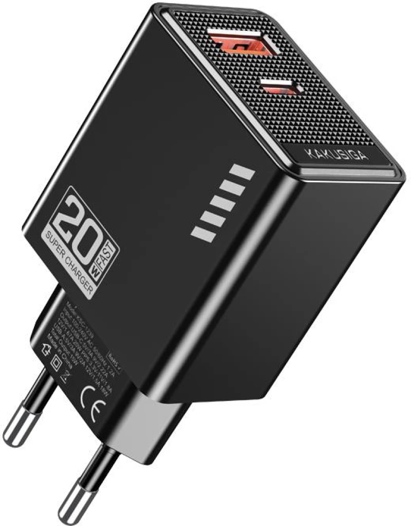 KAKUSIGA φορτιστής τοίχου KSC-1239, USB & USB-C, 20W, μαύρος