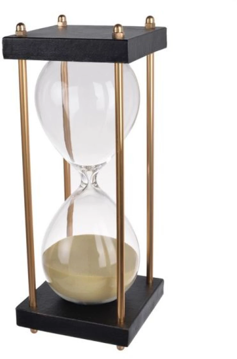 Κλεψύδρα Διακοσμητική Γυάλινη Hourglass Σε Βάση Με Μπεζ Άμμο