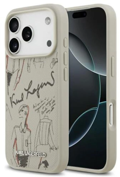 Θήκη TPU Karl Lagerfeld Apple iPhone 17 Pro Max Hardcase Grained Pattern Logo Γκρι
