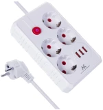 Maclean power strip, 4-socket extension cable + 3xUSB, 110-240V AC 50/60Hz, 2.1A max 2500W, 3m, white, MCE393 W