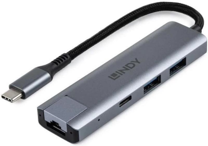 Lindy LY-43422 USB 3.2 Hub 3 Θυρών με σύνδεση USB-A / Ethernet Γκρι