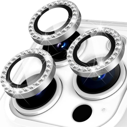 Coolyer Glitter Crystal Ring Style Camera Lens Protector iPhone 17 Pro/Pro Max Ασημί