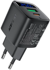 Φορτιστής Ταξιδίου Acefast A114 Fast Charging 1xUSB-A + 1xUSB-C PD25W QC3.0 GaN με LED Ένδειξη Μαύρος