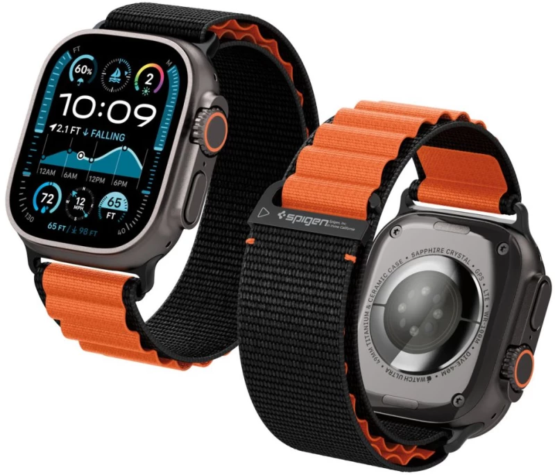 Spigen WBF1 Strap for Apple Watch 44 / 45 / 46 / 49 mm - Black and Orange