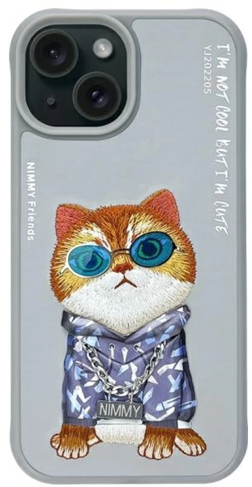 Nimmy Glasses Cool Cat iPhone 15 Case - Gray