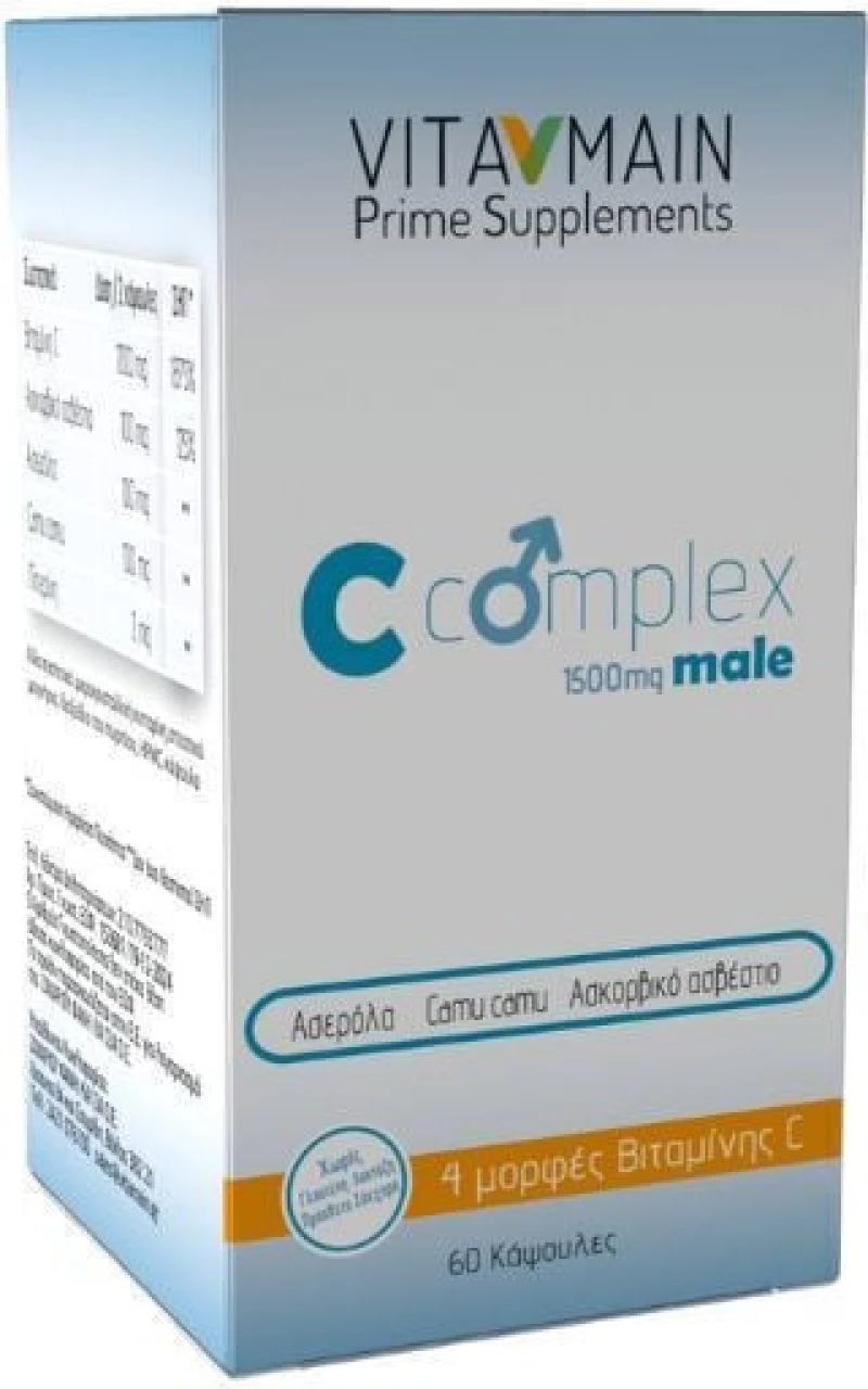 VITAMAIN C Complex Male 1500 mg Ασερόλα + Camu Camu + Ασκορβικό Ασβέστιο 60 Κάψουλες