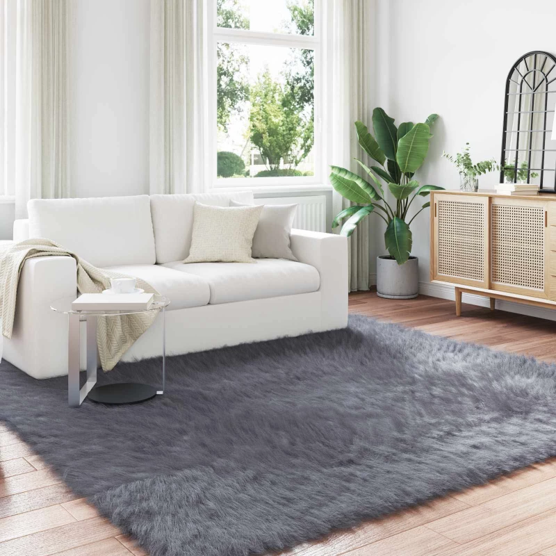 vidaXL Ψεύτικο Δέρμα Προβάτου Χαλί Tafalla Ανθρακί 240 x 240 cm