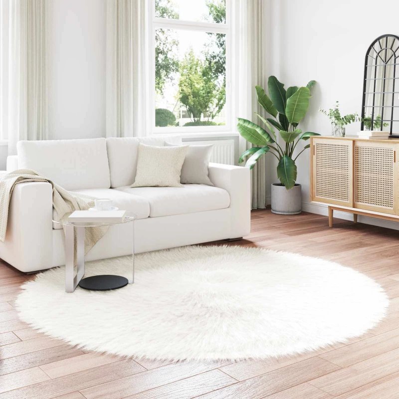 vidaXL Ψεύτικο Δέρμα Προβάτου Χαλί Tafalla Λευκό Ø 160 cm Πολυεστέρας