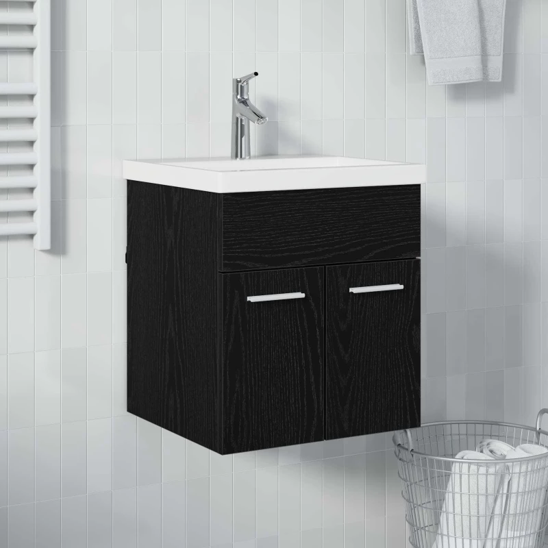 vidaXL Ντουλάπι νιπτήρα με αποθήκευση Μαύρη Οξυά 41 x 38,5 x 46 cm