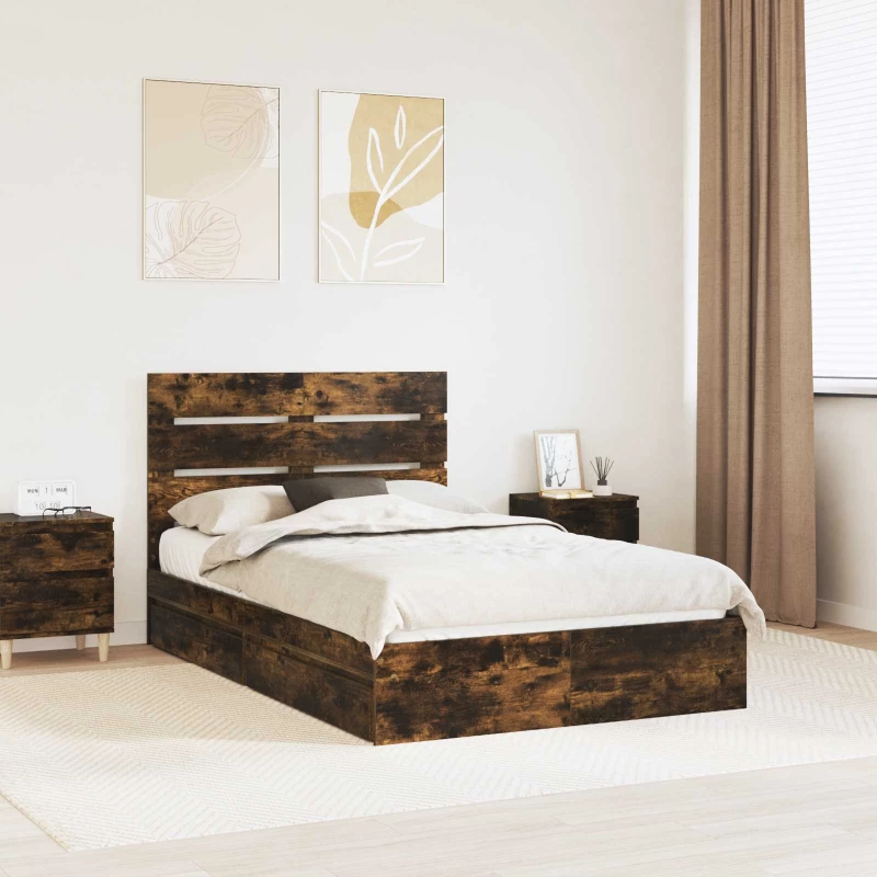 vidaXL Κρεβάτι Αποθήκης Καπνιστό Δρύς 135 x 190 cm Επεξεργασμένο ξύλο