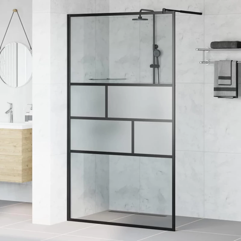 vidaXL Τοίχος Ντους Walk-in Μαύρο 80 x 195 x 0.5 εκ.