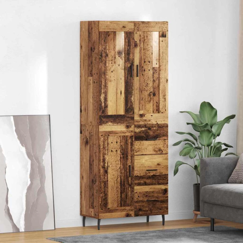 vidaXL Highboard με συρτάρι 2 pcs Παλιό Ξύλο Σύνθετο Ξύλο και Γυαλί
