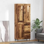 vidaXL Highboard με συρτάρι 2 pcs Παλιό Ξύλο Σύνθετο Ξύλο και Γυαλί