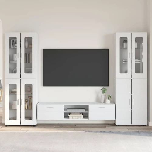 vidaXL Σετ επίπλου τηλεόρασης με συρτάρι Λευκό Επεξεργασμένο ξύλο