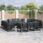 vidaXL Σετ Καναπέ Κήπου με μαξιλάρι 13 pcs Μαύρο Αλουμίνιο