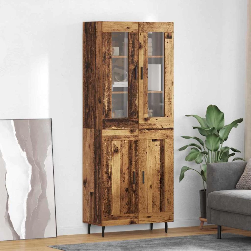 vidaXL Highboard 2 pcs Παλιό Ξύλο Σύνθετο Ξύλο και Γυαλί