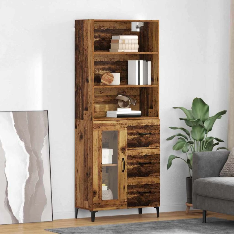 vidaXL Highboard Παλιό Ξύλο 69,5 x 34 x 180 εκ. Επεξεργασμένο ξύλο