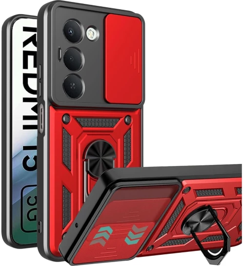 Θήκη Xiaomi Redmi 15 5G Bodycell Armor Slide Ανθεκτική με Κάλυμμα για την Κάμερα & Μεταλλικό Ring Holder - Red (5206015084300)
