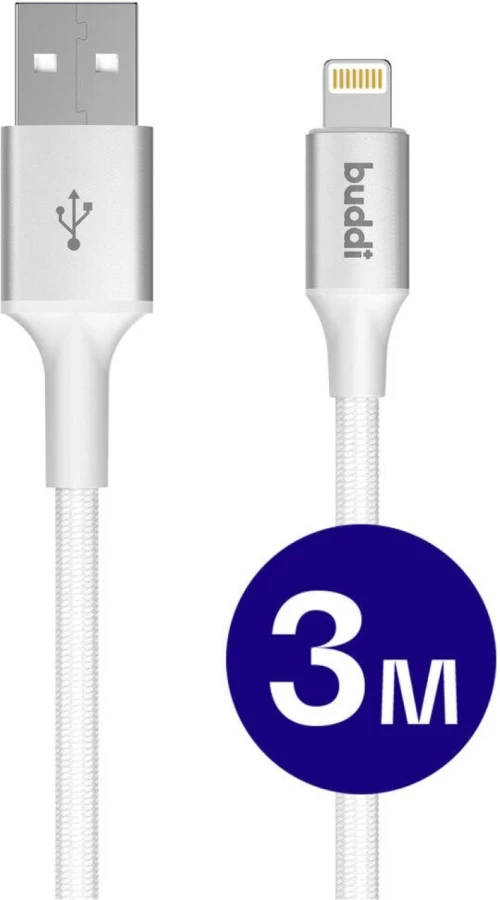 Καλώδιο Buddi Flex Φόρτισης & Μεταφοράς Δεδομένων USB-A σε Lightning 300cm 12W - White (8719246497476)