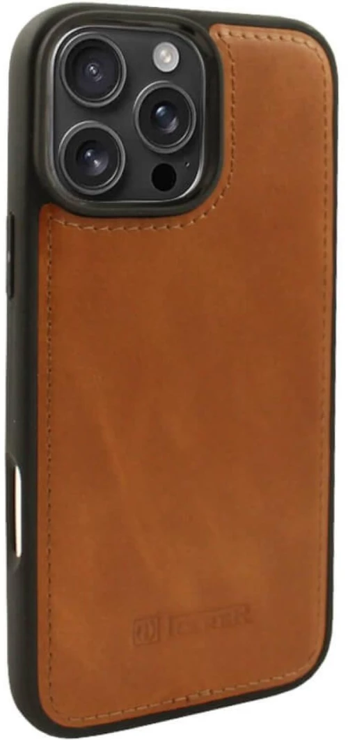 Θήκη iPhone 16 Pro Max iCarer Leather TPU Back Cover Δερμάτινη με TPU Bumper & MagSafe - Camel Tan (WMI16250901-LN)